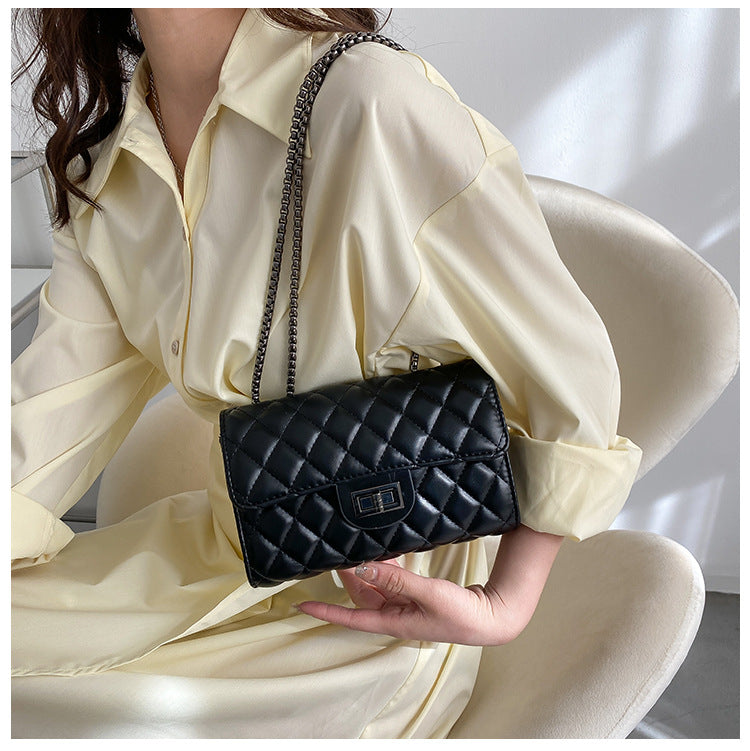 Classic Quilted Flap Shoulder Bag with Metallic Chain Strap