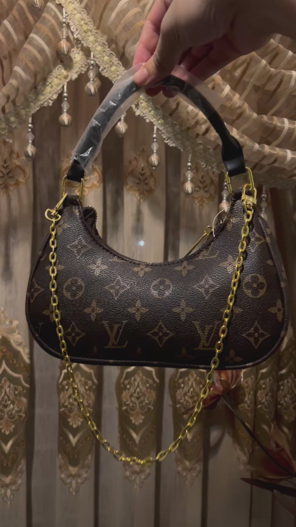 Classic Monogram Crescent Hobo Bag with Chain Accent (BOX AND DUST BAG INCLUDED)